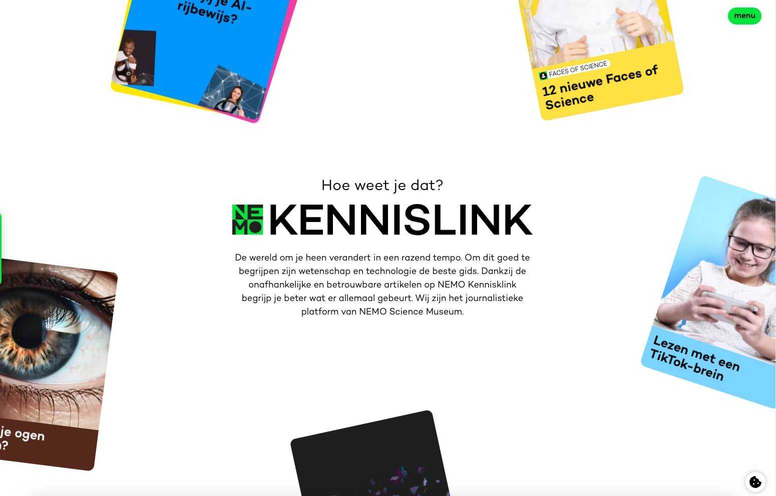 Screenshot van de website van NEMO Kennislink